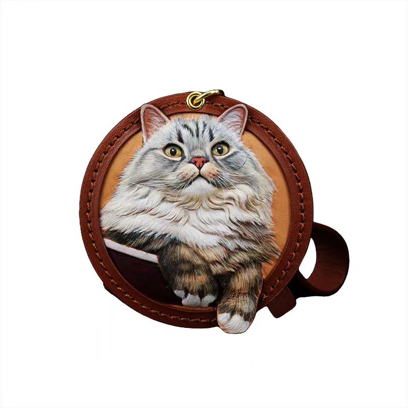 Custom Pet Leather Keychain – Hand-Carved Portrait of Your Furry Friend