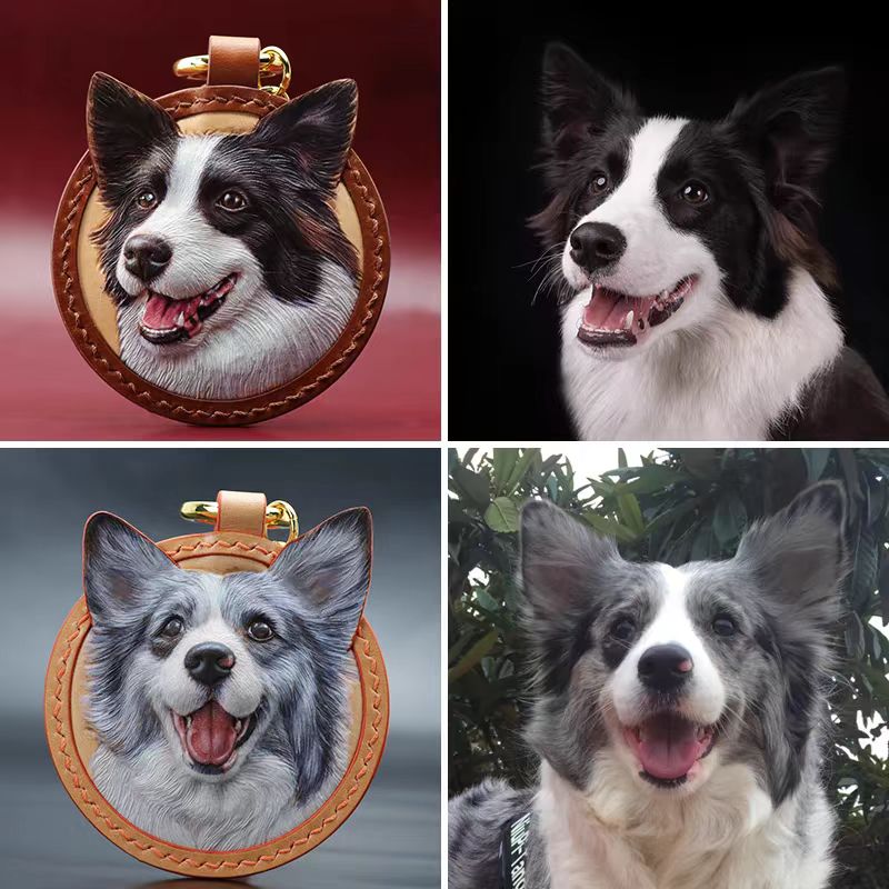 Custom Pet Leather Keychain – Hand-Carved Portrait of Your Furry Friend