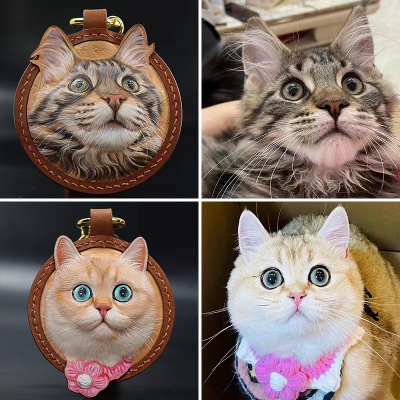 Custom Pet Leather Keychain – Hand-Carved Portrait of Your Furry Friend