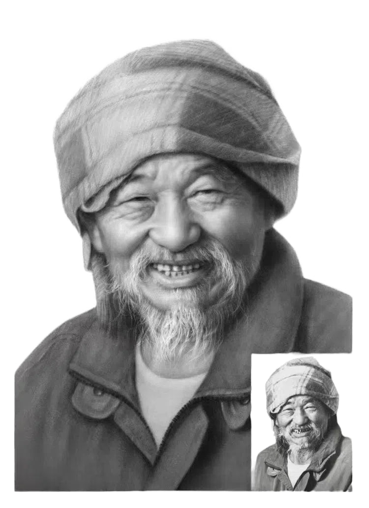 Custom hand-drawn realistic charcoal portrait drawing on archival paper