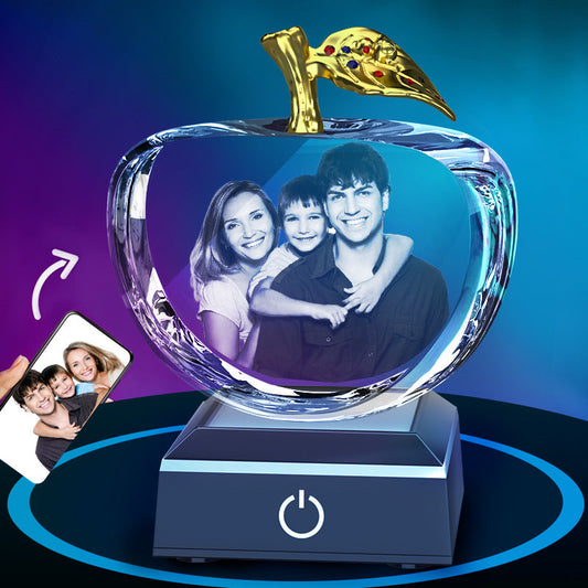 Custom 3D laser-engraved crystal portrait keepsake on illuminated base